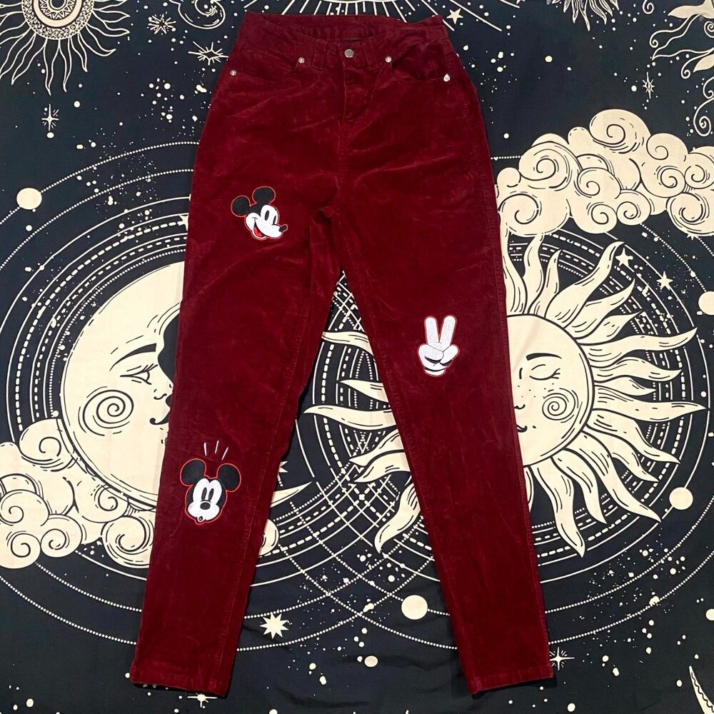 Disney Mickey Mouse Pant Women's 1 Red Cotton Corduroy Chino Tapered Stretch
